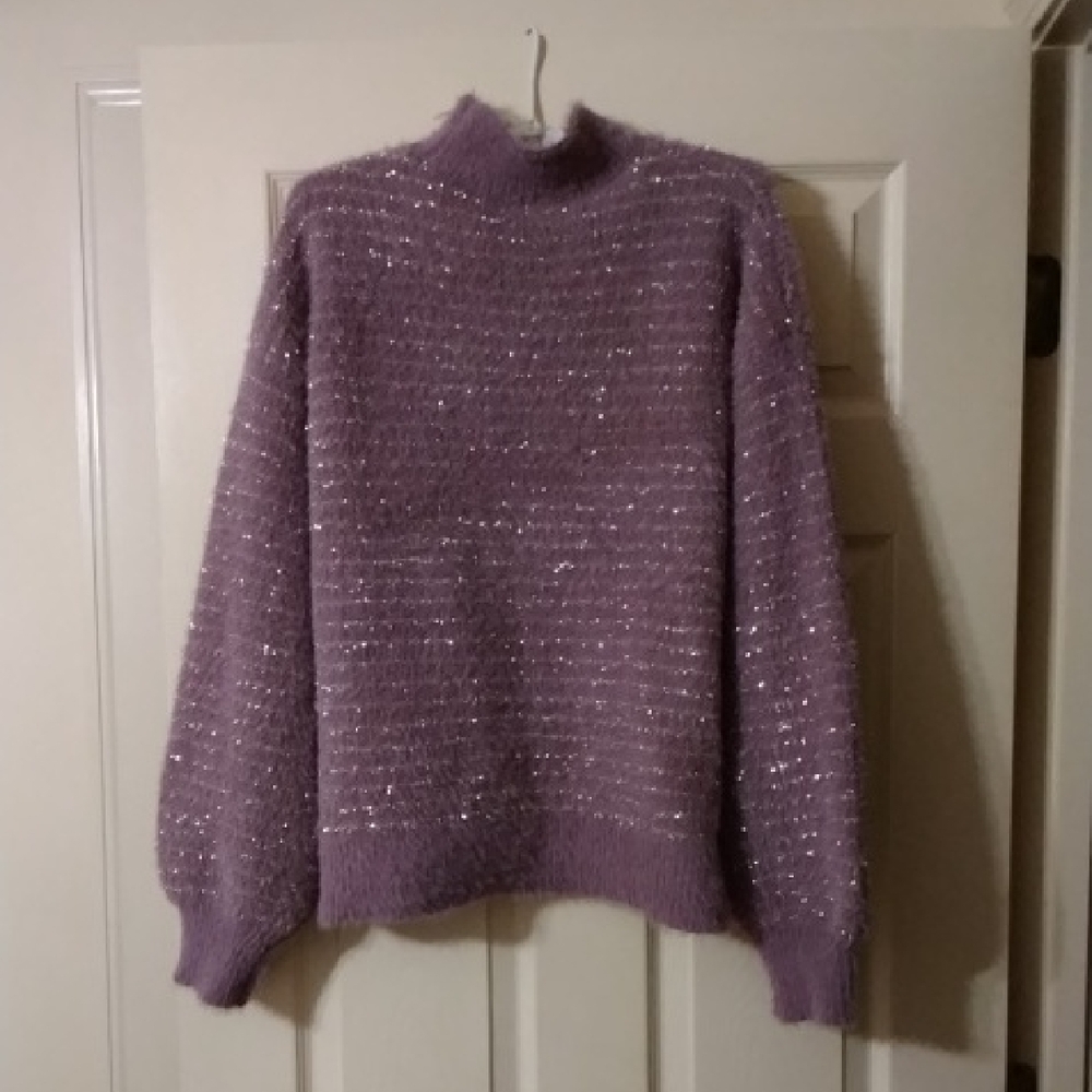 Liz Claiborne Dusty Lavender Sparkle Turtleneck Sweater - Picture 3 of 3